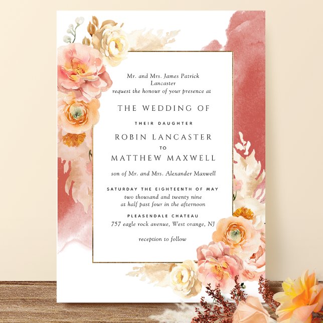 Convites Pêssego Formal Esmagamento Laranja Casamento Laran (Criador carregado)