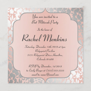 Convites Pêssego Metálico Formal Bat Mitzvah