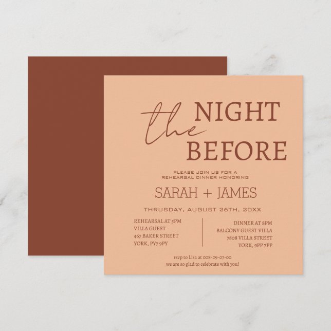 Convites Pêssego Moderno - Pé-Beige Janta Praça de Casament (Frente/Verso)