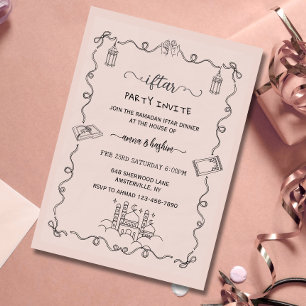 Convites Pêssego Ramadan Arco-íris doodle ramadan iftar con