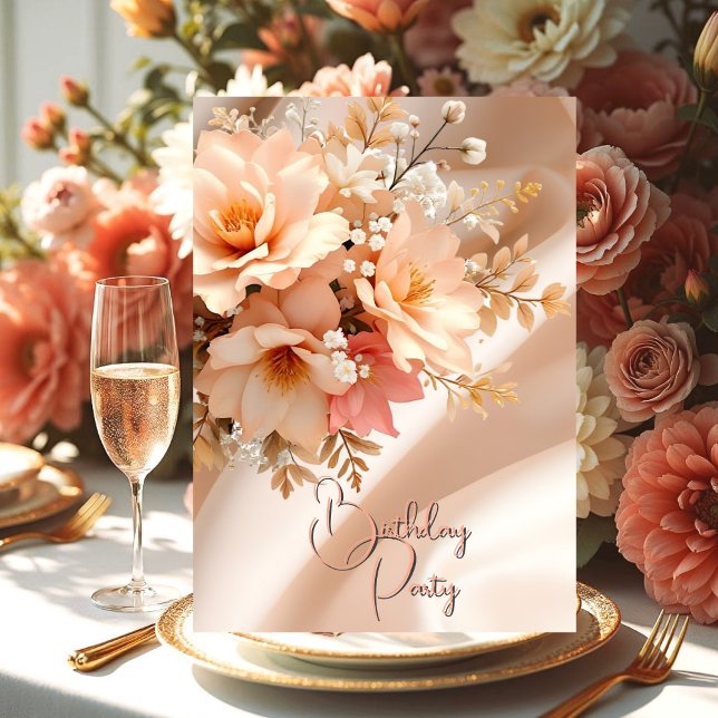 Convites Pêssego Rosa Rosa de Festa de aniversário bonito (Criador carregado)