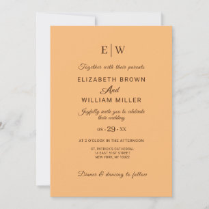 Convites Pêssego Simples Elegante, Casamento Monograma
