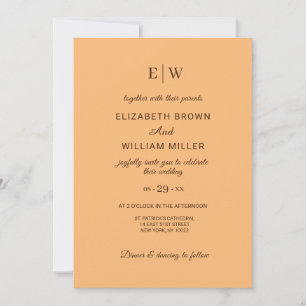 Convites Pêssego Simples Elegante, Casamento Monograma