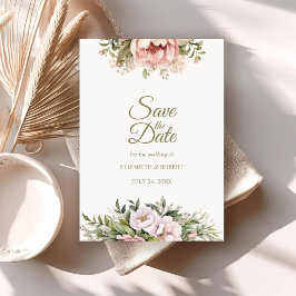 Convites Pêssego Suave e Floral de Blush Salvem a Data