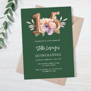 Convites Pêssego verde-esverdeado floral Quinceanera luxo