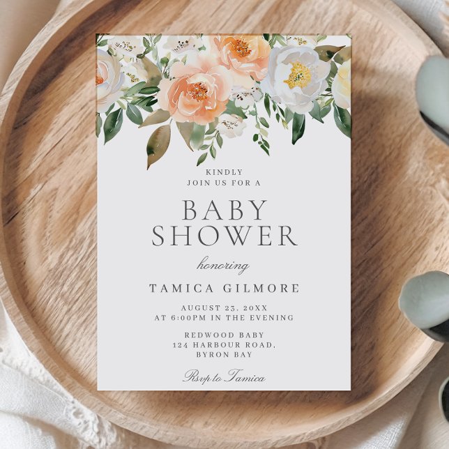 Convites Pêssegos e Chá de fraldas Floral de Creme (Criador carregado)