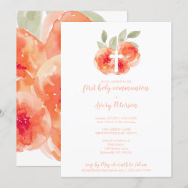 Convites Pêssegos Elegantes Cruzam Primeira Comunhão Sagrad