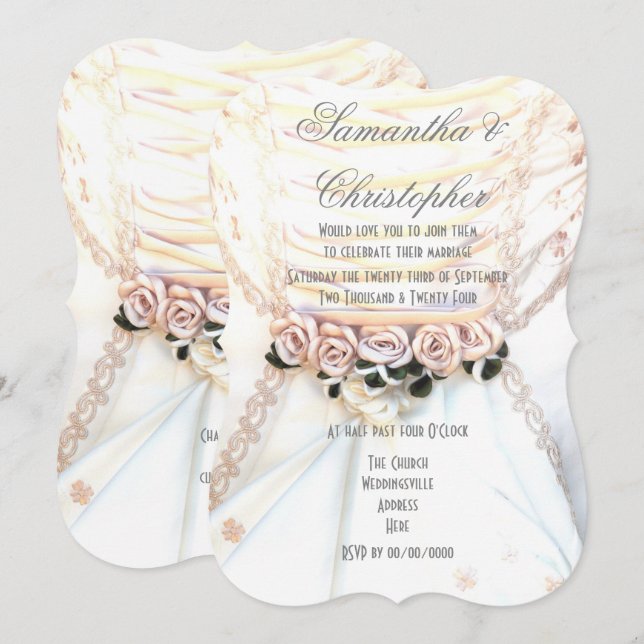 Convites Pêssegos flores em noivas vestidos casamentos (Frente/Verso)