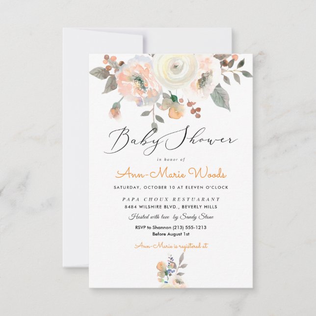 Convites Pêssegos PixDezines+Cream Chá de fraldas de Aquare (Frente)