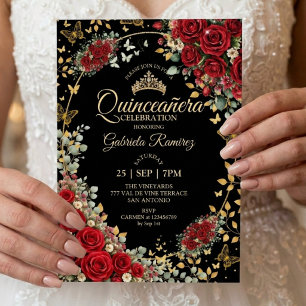 Convites Pêssegos Pretos e Vermelhos Quinceañera Borboletas