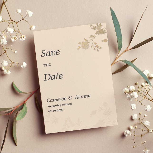 Convites Pessegueira de ouro elegante floral romântico Salv (Elegant gold peach romantic floral Save the Date )