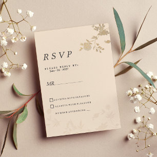 Convites Pessegueira de ouro elegante RSVP floral romântico