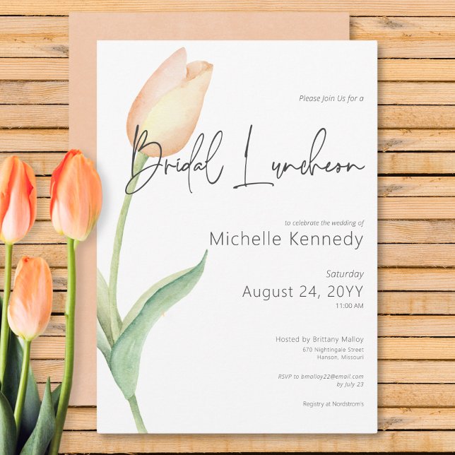 Convites Pessegueira Moderna Almofada Solo Bridal (Modern Peach Tulip Solo Bridal Luncheon Invitation)