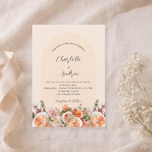 Convites Pessegueiro cor-de-rosa laranja floral casamento
