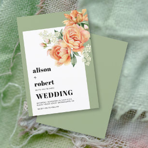 Convites Pessegueiro rosa floral sage verde casamento
