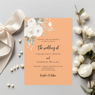Convites Pessegueiro rosas brancas florais casamento