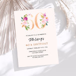 Convites Pessegueiros cor-de-rosa números florais dourados<br><div class="desc">Um convite moderno,  na moda e glamouroso para uma 60ª festa de aniversário. Um fundo cor de pêssego. Decorado com números de foral em ouro falso e rosa. O nome é escrito com um moderno estilo escrito à mão. Personalize e adicione os detalhes da sua festa.</div>