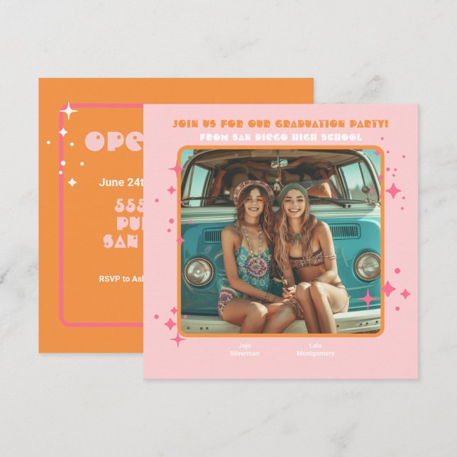 Convites Pessoa com Festa de formatura de Foto Hippie 2 (Frente/Verso)