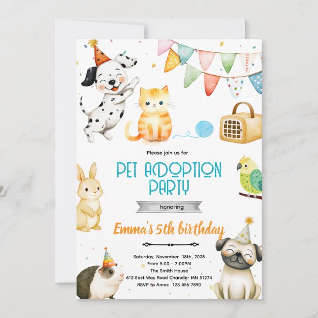 Convites Pet Adoption Party Invitation (Frente)