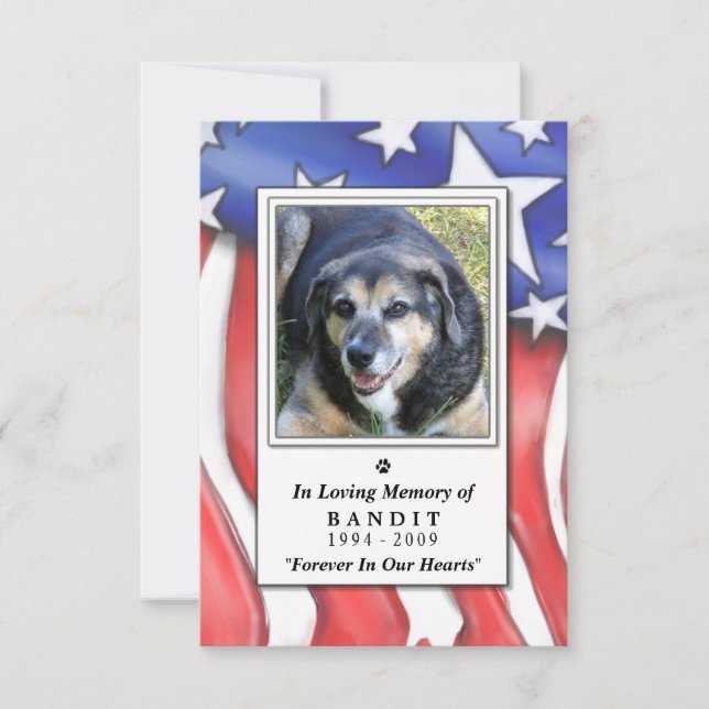 Convites Pet Memorial Card 3.5"x5" - Bandeira dos EUA (Frente)