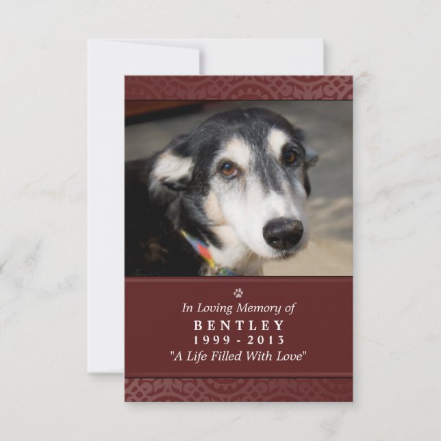 Convites Pet Memorial Card 3,5" x 5" - Maroon - Pet Prayer (Frente)