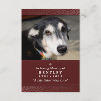 Convites Pet Memorial Card 3,5" x 5" - Maroon - Pet Prayer