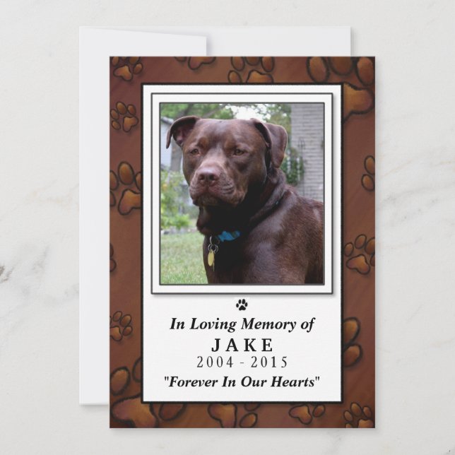 Convites Pet Memorial Card 5 x 7 - Pawprint Castanho (Frente)