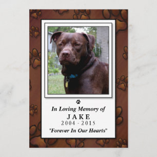 Convites Pet Memorial Card 5 x 7 - Pawprint Castanho