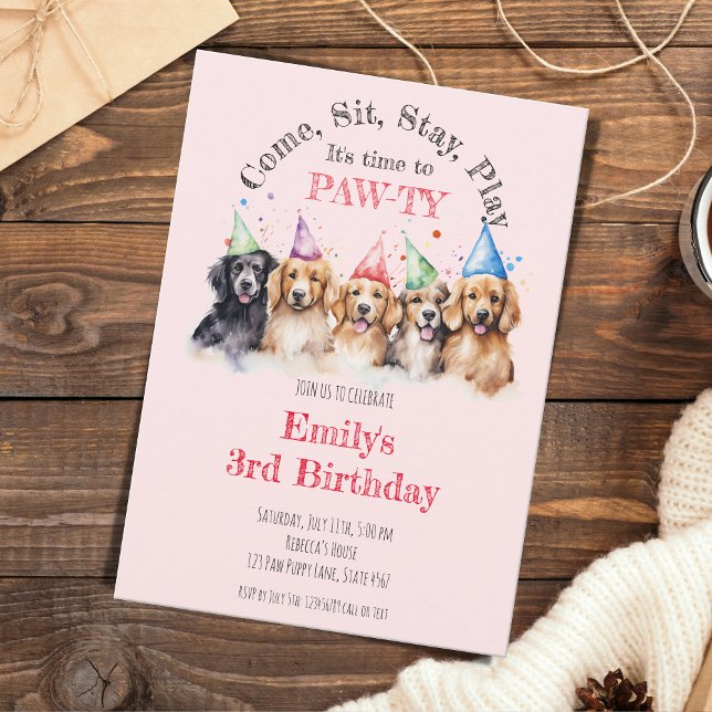 Convites Pet Puppy Dog Birthday Pawty (Criador carregado)