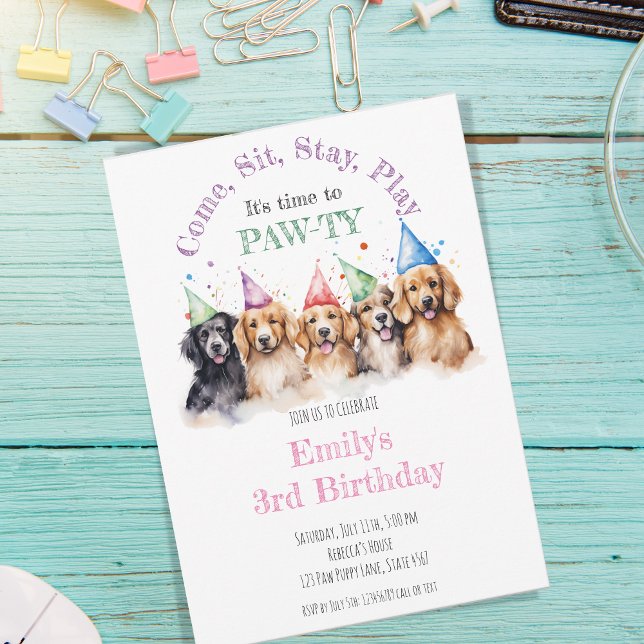 Convites Pet Puppy Dog Birthday Pawty (Criador carregado)