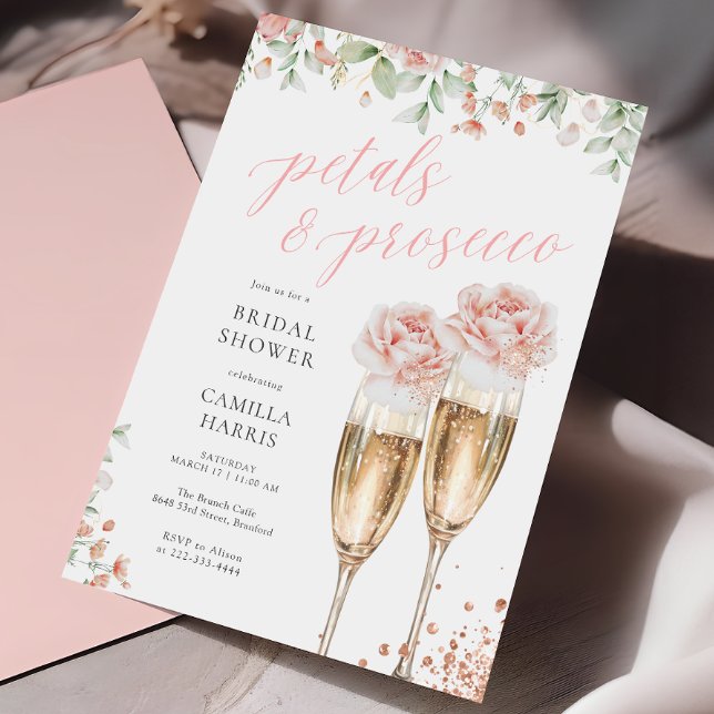 Convites Petais e Chá de panela de Blush Floral Prosecco (Criador carregado)