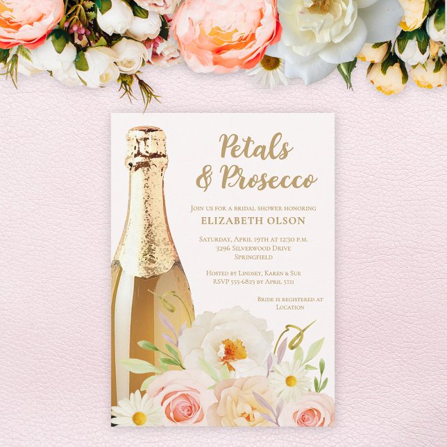 Convites Petais e Chá de panela Floral do Jardim Prosecco (Petals and Prosecco blush garden flowers bridal shower invitations, INSTANT DOWNLOAD and/or PRINTED)