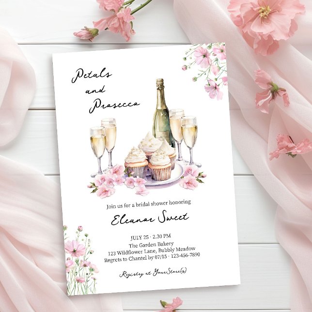 Convites Petais e Chá de panela Floral Rosa Prosecco (Petals & Prosecco Invitation from Cupcakes and Cava Bridal Shower Collection by Darling & May)