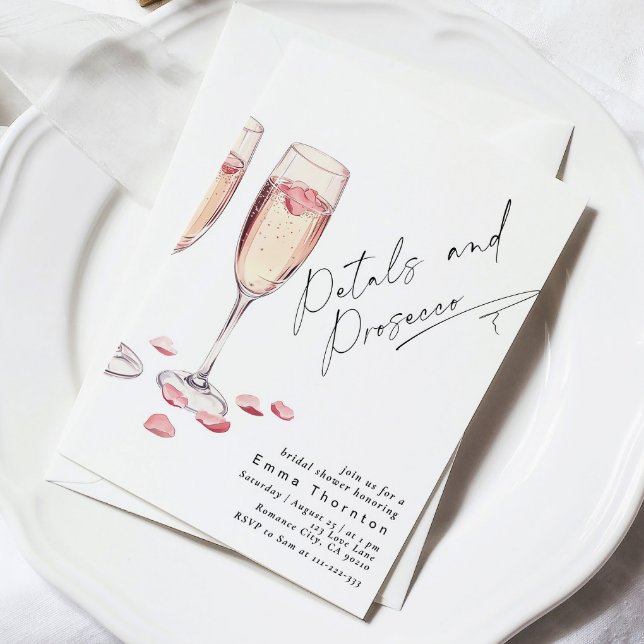 Convites Petais e Chá de panela moderno mínimo Prosecco (Criador carregado)
