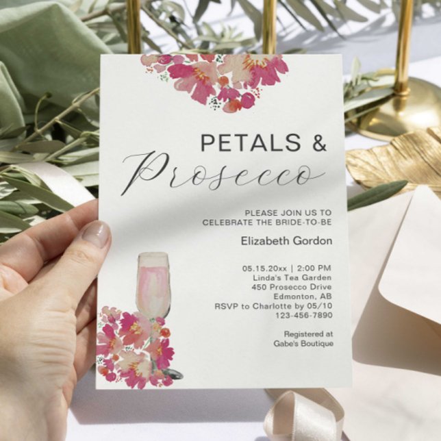 Convites Petais e Chá de panela Prosecco - Chic Rosa Floral (Criador carregado)