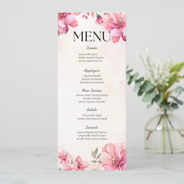 Convites Petais e Menu de Chá de casamento Floral Prosecco (Em pé/Frente)