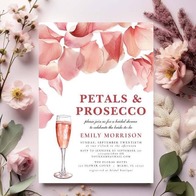 Convites Petais e Prosecco Chá de panela Floral Rosa Modern (Criador carregado)