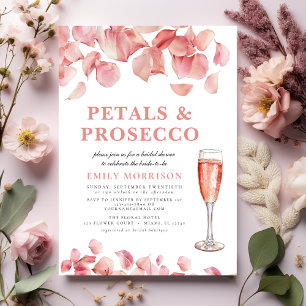 Convites Petais e Prosecco Chá de panela Floral Rosa Modern