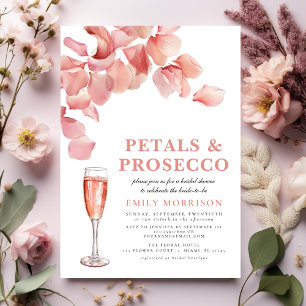 Convites Petais e Prosecco Chá de panela Floral Rosa Modern