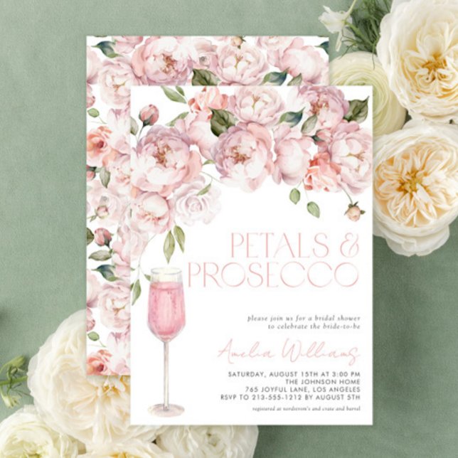 Convites Petais e Prosecco Chá de panela Floral Rosa Modern (Easily personalize this gorgeous bridal shower invite for the perfect floral celebration!)