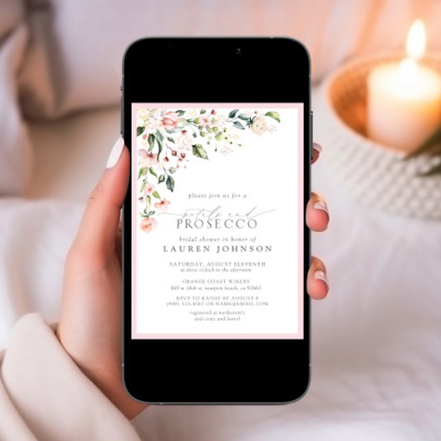 Convites Petais e Prosecco - Chá Floral Rosa Elegante (Criador carregado)