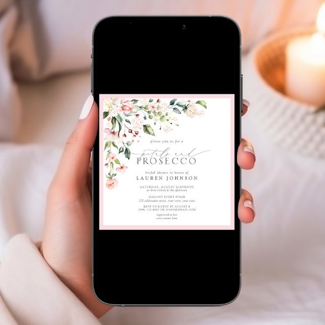 Convites Petais e Prosecco - Chá Floral Rosa Elegante (Criador carregado)