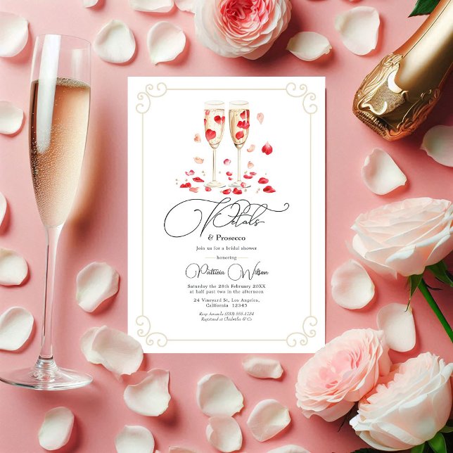 Convites Petais Elegantes e Chá de panela Prosecco (Elegant Petals and Prosecco Bridal Shower Invitation)