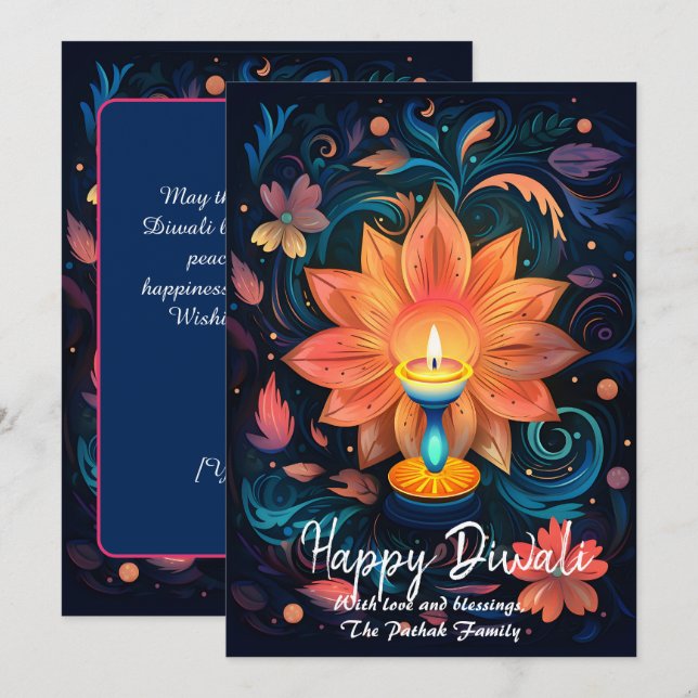 Convites Petal Light Wishes Diwali card (Frente/Verso)
