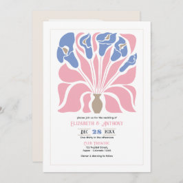 Convites Petal Pink/Cornflower Abstract Floral Boho Wedding