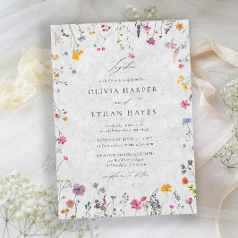 Convites Pétala de Flor Silvestre Marfim Aquarela Casamento