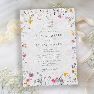 Convites Pétala de Flor Silvestre Marfim Aquarela Casamento