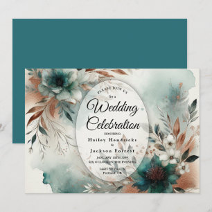 Convites Pétalas Azul-turquesa em Flor de Bronze Casamento