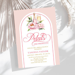 Convites Pétalas chiques e prosecco blush dourado chá de no