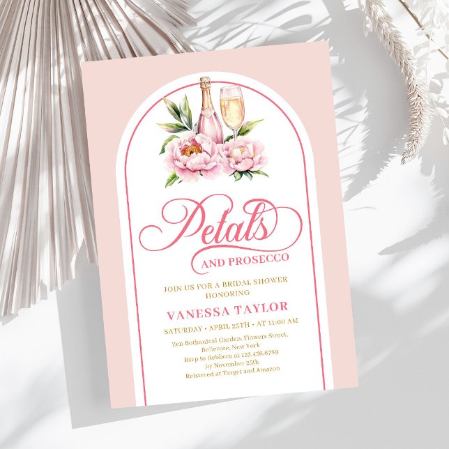 Convites Pétalas chiques e prosecco blush dourado chá de no (Chic petals and prosecco blush gold bridal shower)